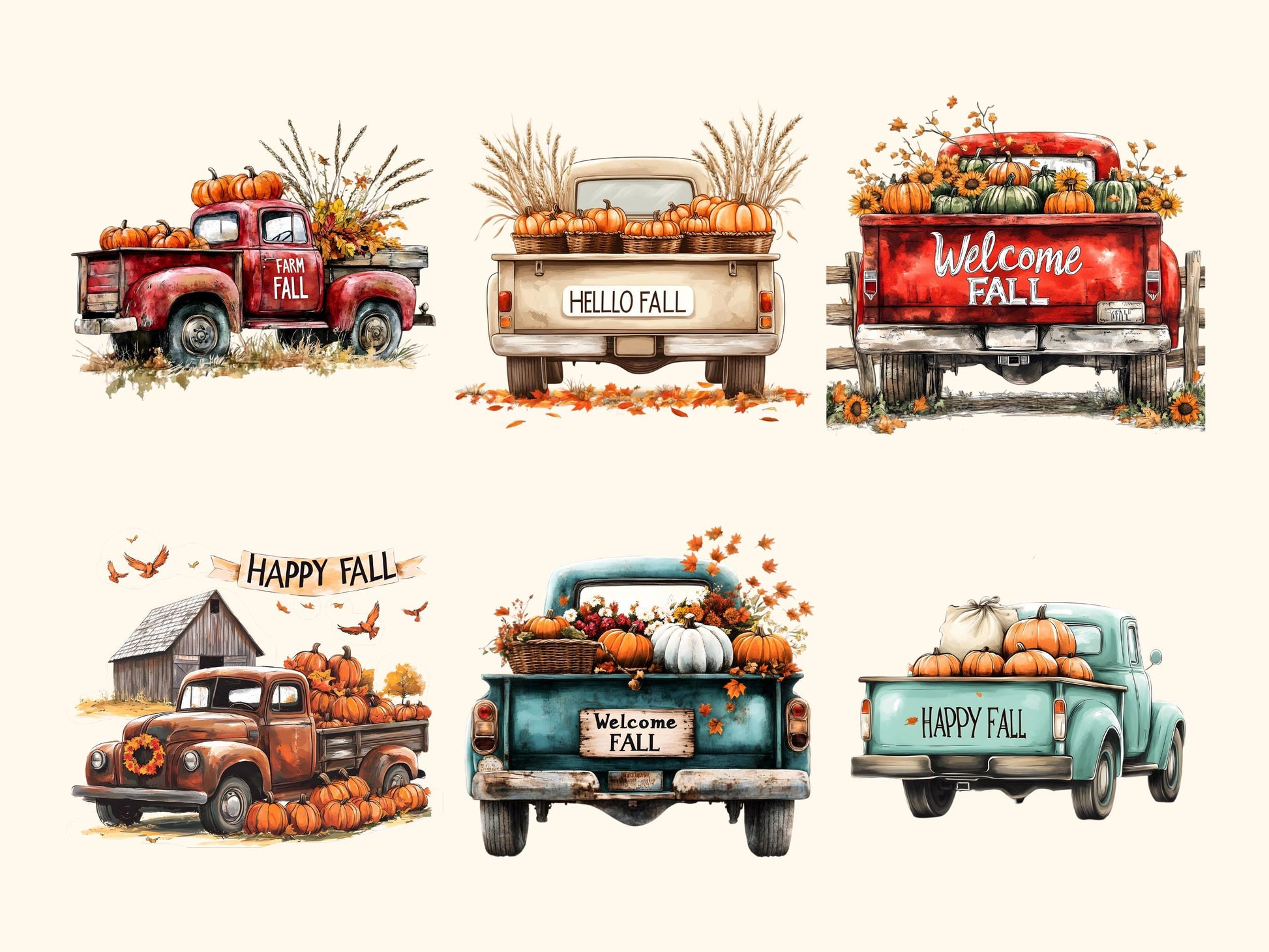 DIY Download Fall Truck Clipart Bundle