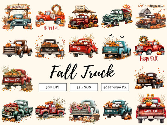DIY Download Fall Truck Clipart Bundle