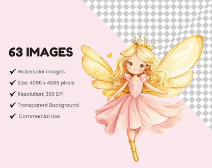 Aquarell-Feen-Cliparts, Rosa Waldfeen-Cliparts (PNG-Bundle), Waldfeen-Cliparts, Cliparts zum ersten Geburtstag, Feen-Cliparts für den ersten Geburtstag