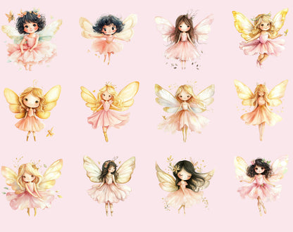 Aquarell-Feen-Cliparts, Rosa Waldfeen-Cliparts (PNG-Bundle), Waldfeen-Cliparts, Cliparts zum ersten Geburtstag, Feen-Cliparts für den ersten Geburtstag