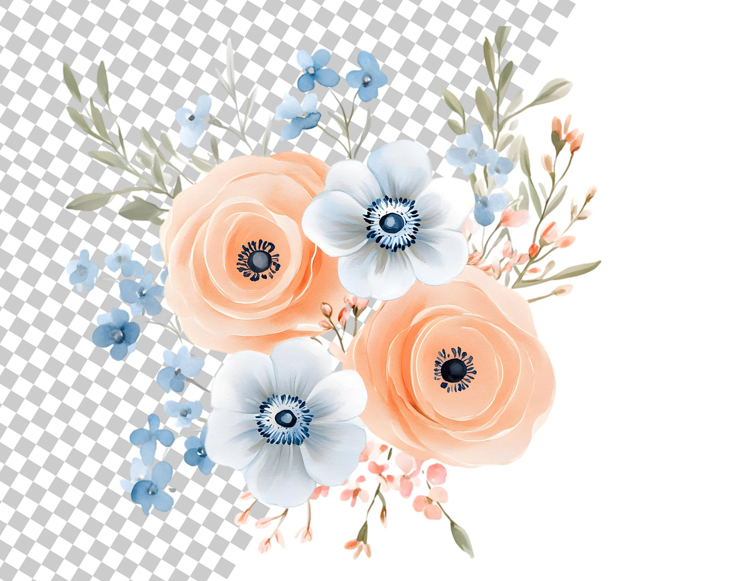 Watercolor Flowers Clipart Bundle, Floral Elements (PNG, 300 DPI)