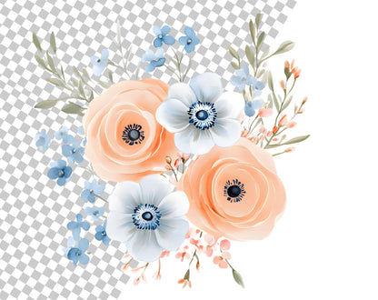 Watercolor Flowers Clipart Bundle, Floral Elements (PNG, 300 DPI)