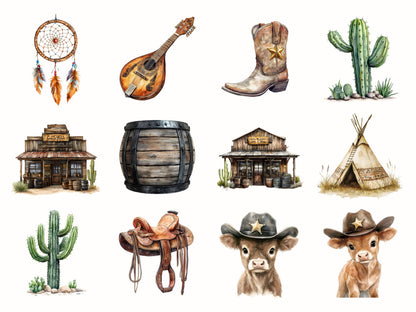 Cute Cowboy Clipart Bundle png, Watercolor Cowboy png, Baby Cowboy Clipart, Cute Western Clipart, Wild West Clipart, Baby Western Clipart