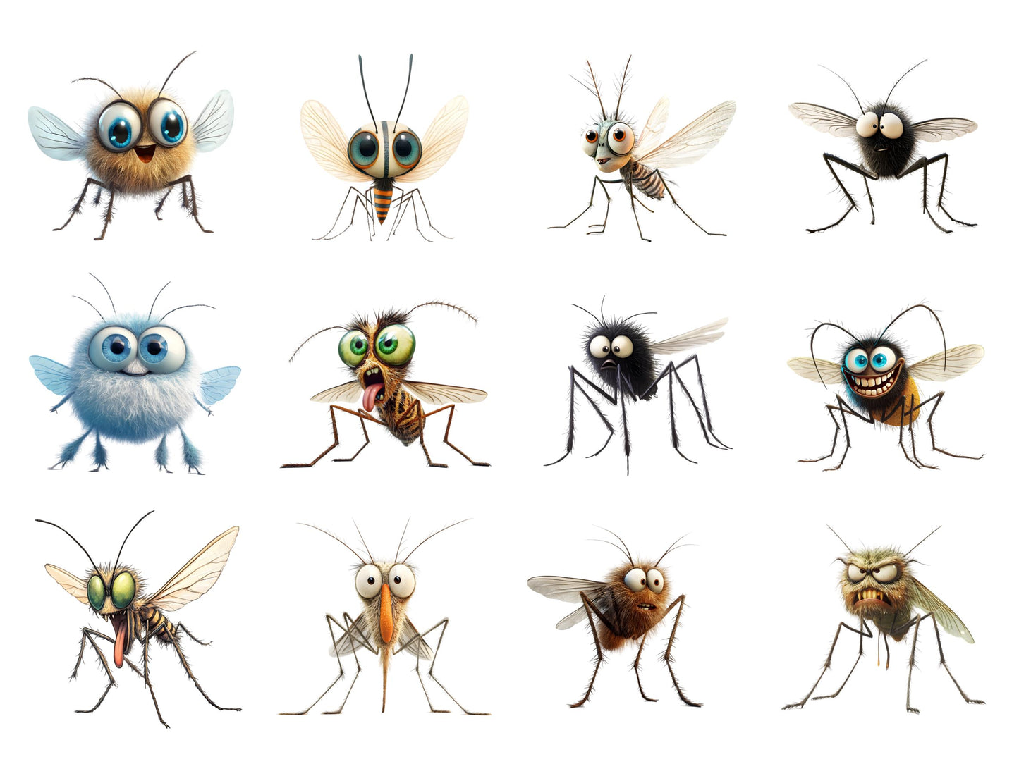 Lustige Mücken-Cliparts (PNG-Bundle), Niedliche Mücken-Cliparts (PNG), Skurrile Mücken-Cliparts (Aquarell), Skurrile Insekten-Cliparts (PNG-Bundle)