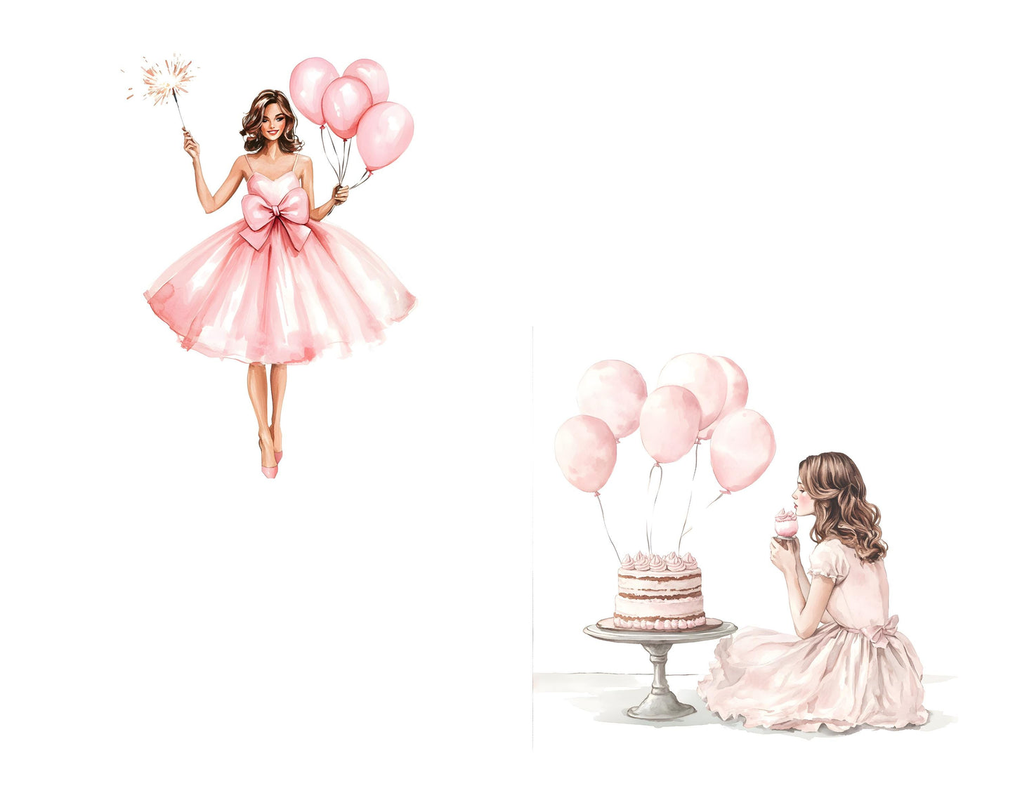 Birthday Girl Clipart png Bundle, Girl Birthday Party Clipart, Watercolor Birthday Girl Clipart, Birthday Clipart Bundle, Digital Download