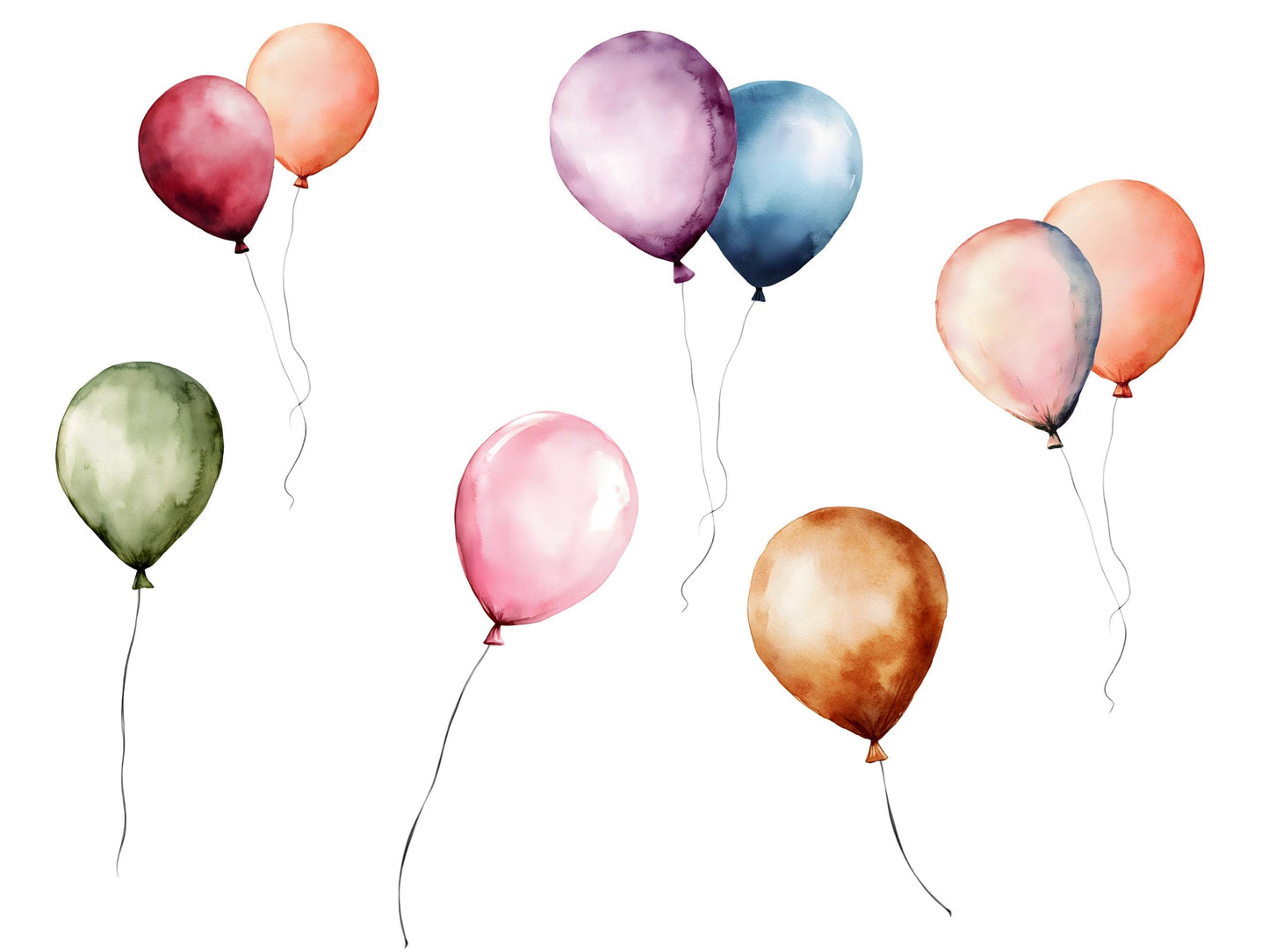 Birthday Balloon Clipart Bundle, Party Balloon Clipart, Birthday Décor Clipart, Balloons Frame Clipart Bundle, Watercolor Birthday Balloon