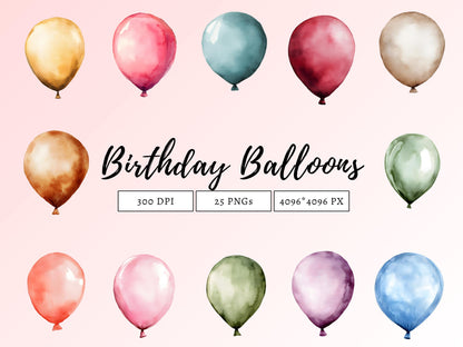 Birthday Balloon Clipart Bundle, Party Balloon Clipart, Birthday Décor Clipart, Balloons Frame Clipart Bundle, Watercolor Birthday Balloon