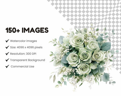Watercolor Wedding Flower Clipart PNG Bundle (Digital Download)