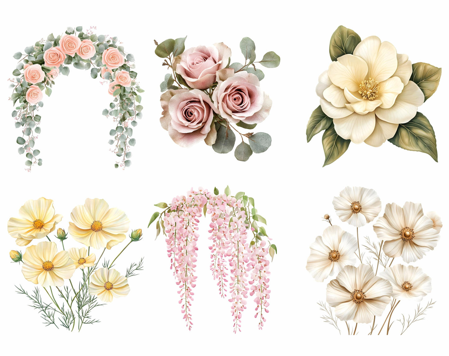 Watercolor Wedding Flower Clipart PNG Bundle (Digital Download)