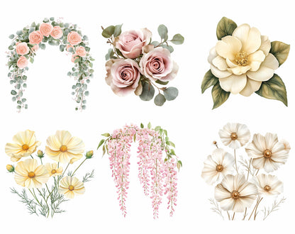 Watercolor Wedding Flower Clipart PNG Bundle (Digital Download)
