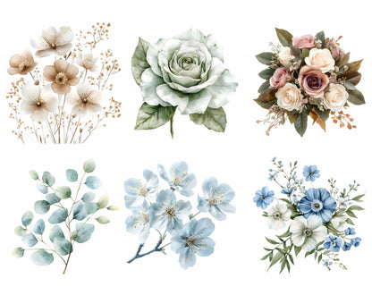 Watercolor Wedding Flower Clipart PNG Bundle (Digital Download)