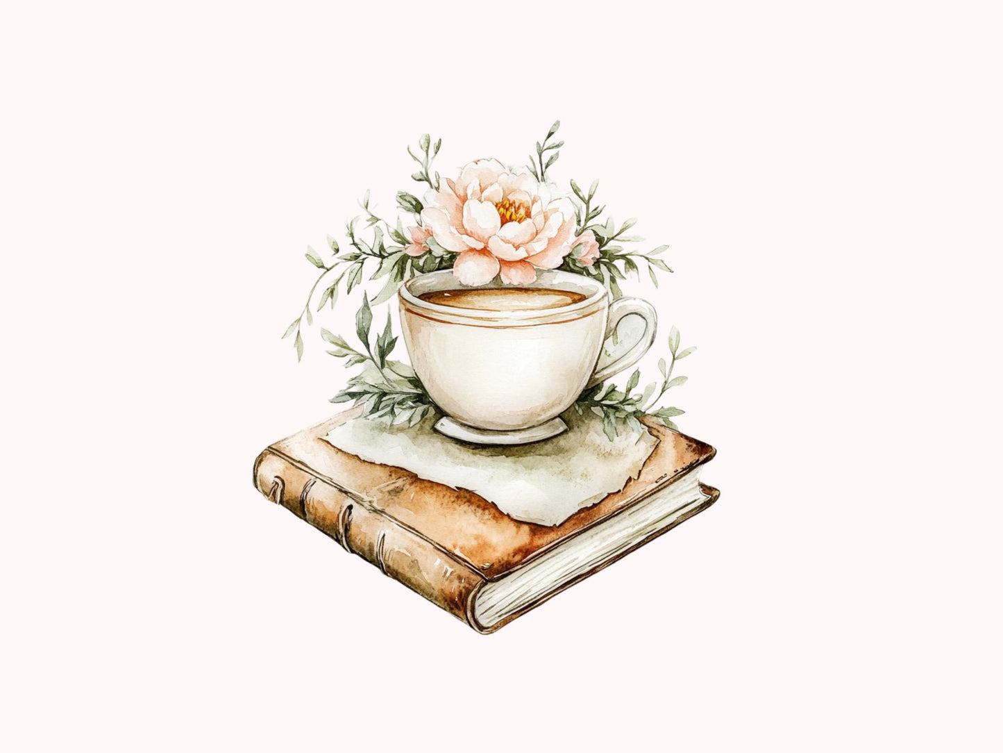 Floral Coffee Cup Clipart png, Coffee And Book Clipart png Bundle, Watercolor Floral Book Clipart, Floral Cup Clipart, Book Clipart