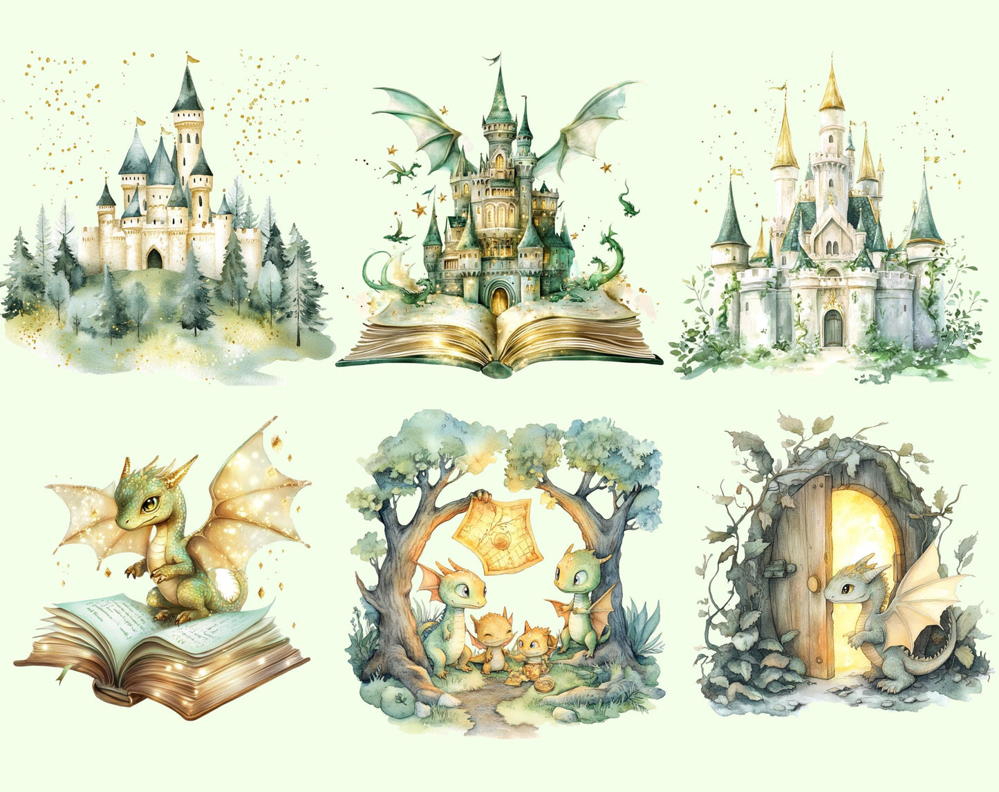 Watercolor Dragon Clipart Bundle, Fairy Tale Dragons (PNG)