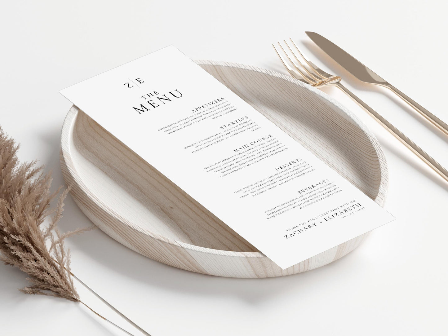 Minimalist Wedding Menu Template: Modern Elegant Design (Printable)