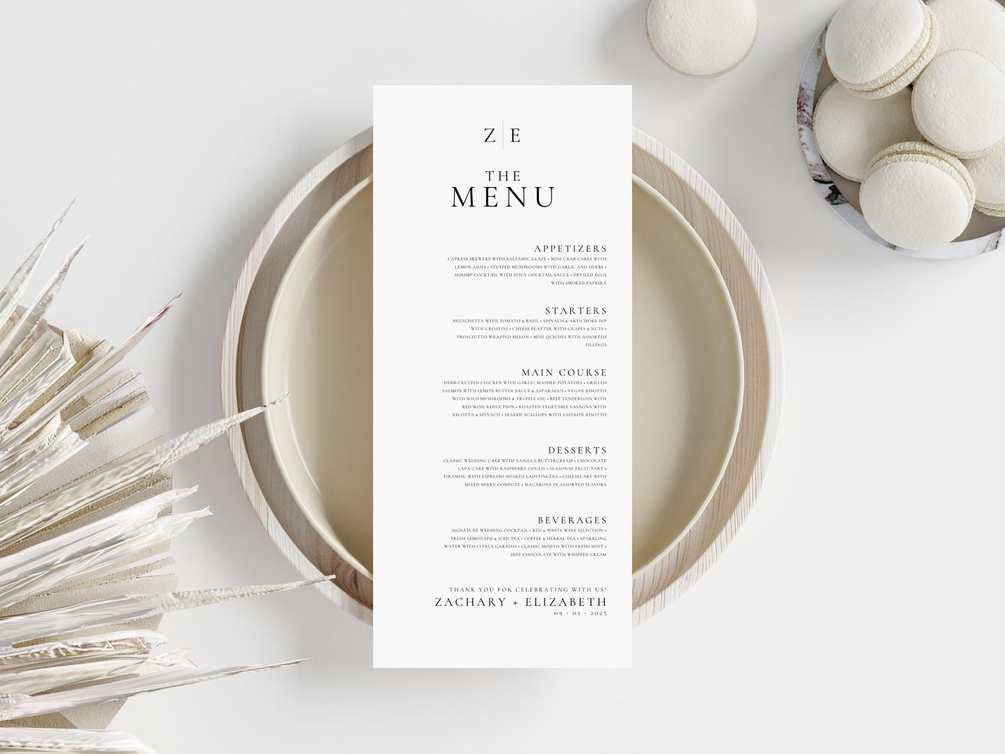 Minimalist Wedding Menu Template: Modern Elegant Design (Printable)