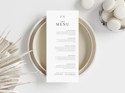 Minimalist Wedding Menu Template: Modern Elegant Design (Printable)