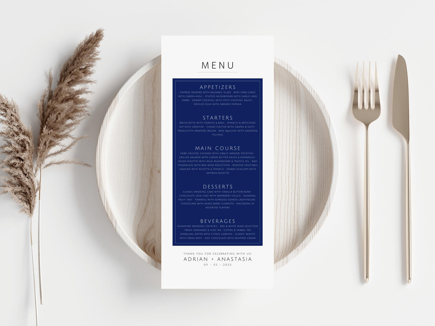 Minimalist Wedding Menu Template: Elegant Script (Printable & Editable)
