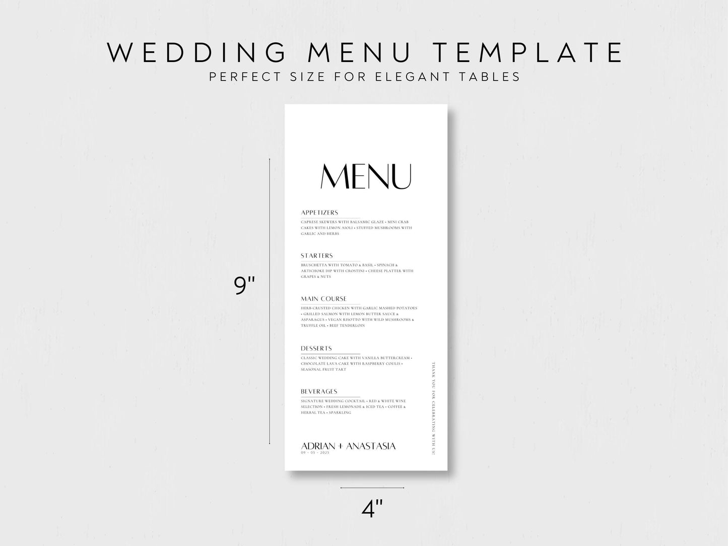Minimalist Wedding Menu Template: Elegant Script (Editable & Printable)