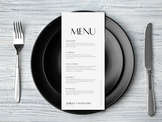Minimalist Wedding Menu Template: Elegant Script (Editable & Printable)