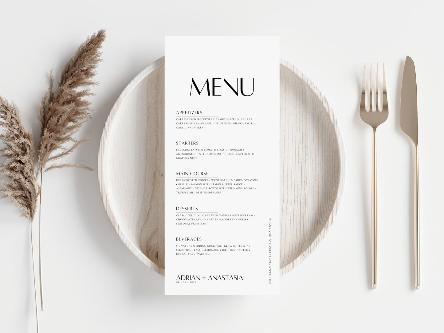 Minimalist Wedding Menu Template: Elegant Script (Editable & Printable)