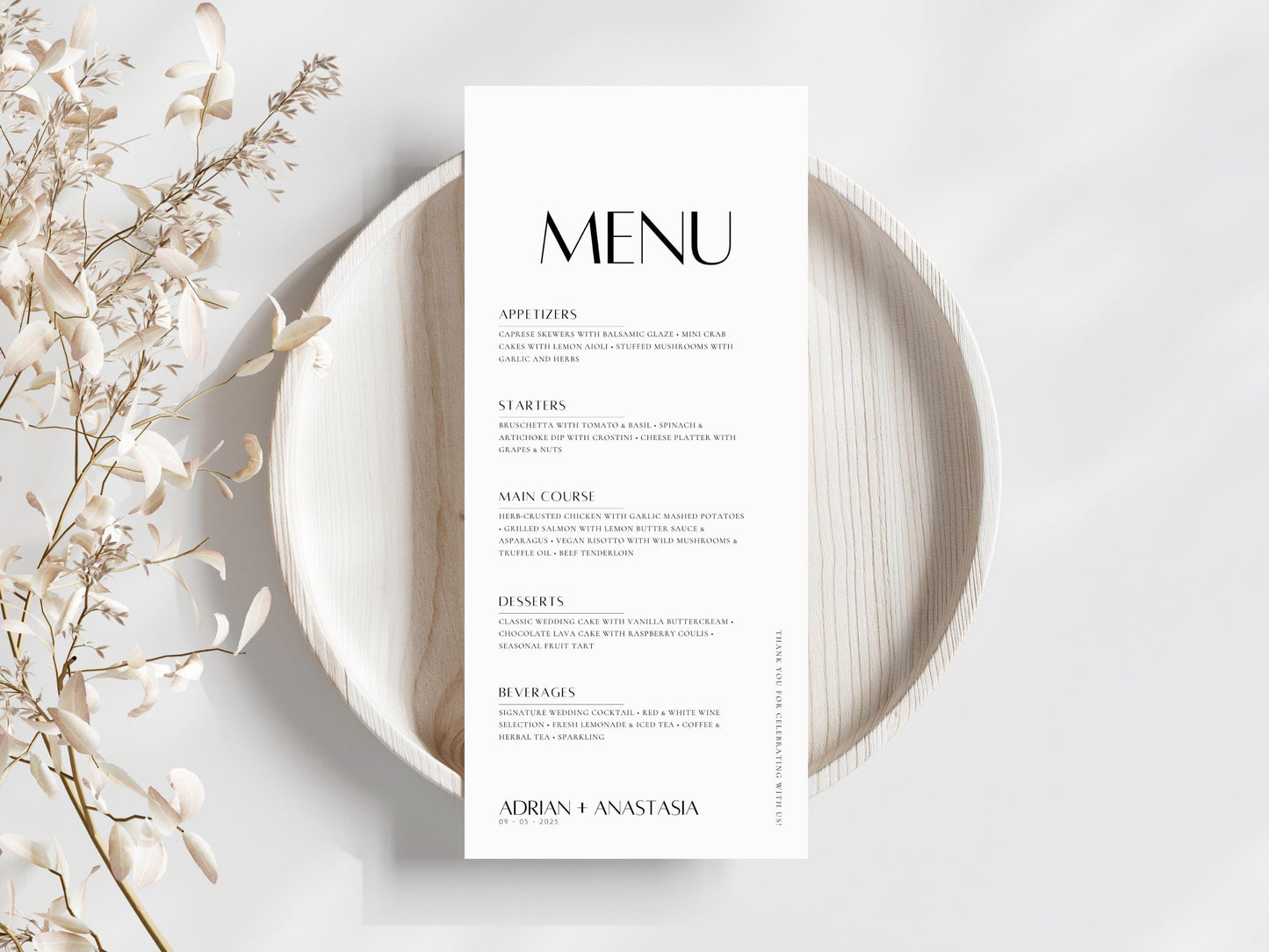 Minimalist Wedding Menu Template: Elegant Script (Editable & Printable)