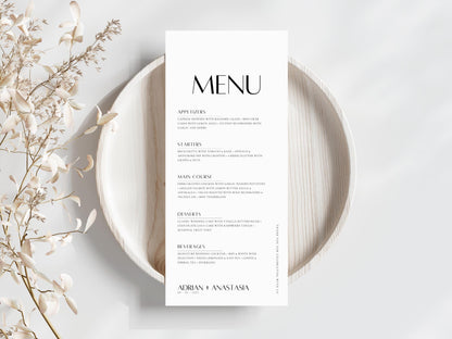 Minimalist Wedding Menu Template: Elegant Script (Editable & Printable)