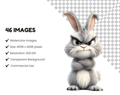 Quirky Rabbit Clipart Bundle, Whimsical Bunny PNG (Digital Download)