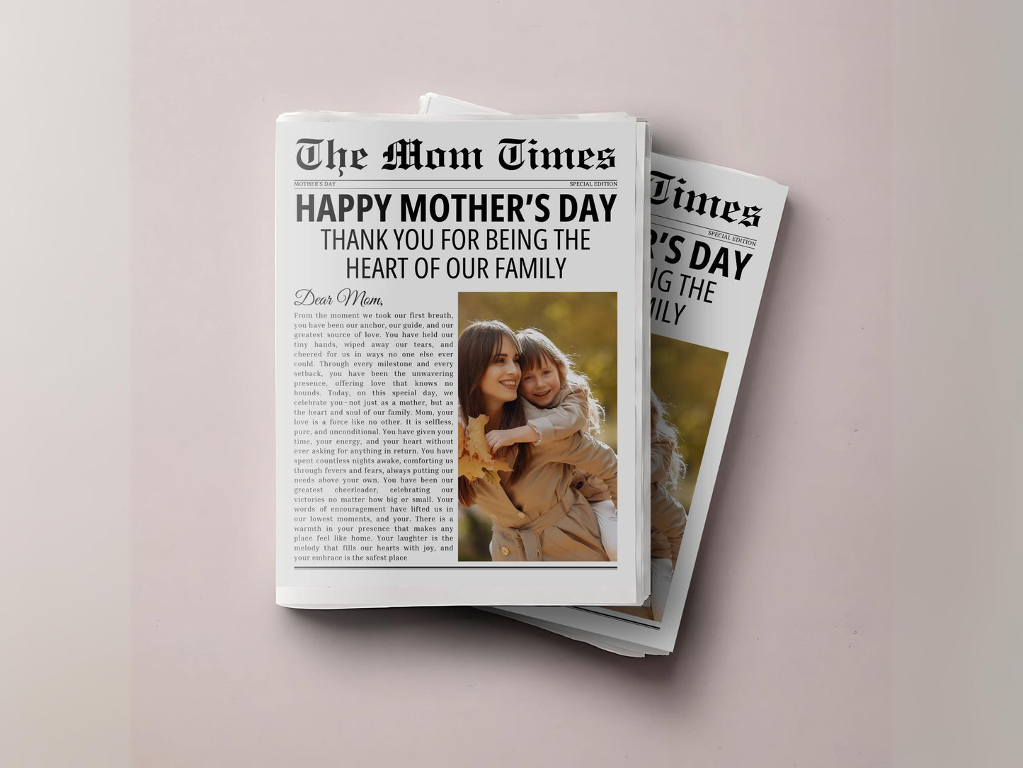 Mother's Day Newspaper Template, Photo Keepsake Gift (Digital Download)