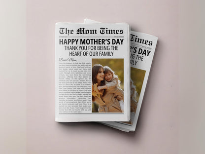 Mother's Day Newspaper Template, Photo Keepsake Gift (Digital Download)