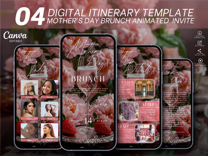 Floral Mother's Day Brunch Invitation Template: Editable Digital Itinerary (MP4, PNG, JPEG, PDF)
