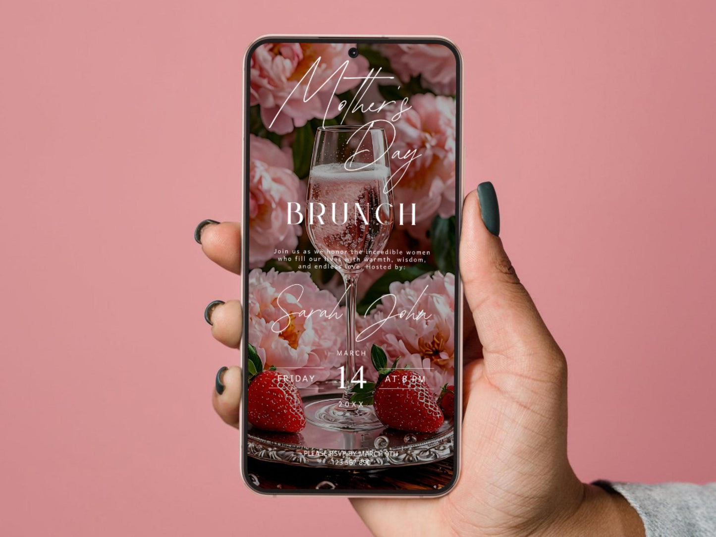 Floral Mother's Day Brunch Invitation Template: Editable Digital Itinerary (MP4, PNG, JPEG, PDF)