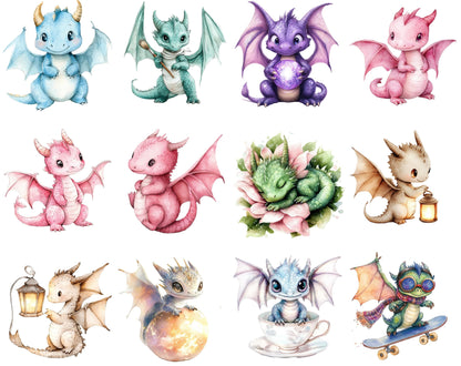 Watercolor Dragon Clipart png Bundle, Cute Dragon Clipart, Dragon Clipart png, Boys Clipart, Baby Shower Clipart, Nursery Clipart