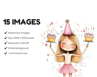 Quirky Birthday Girl Clipart Bundle (PNG Digital Download)