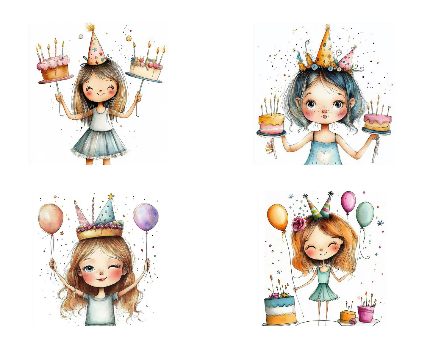 Quirky Birthday Girl Clipart Bundle (PNG Digital Download)