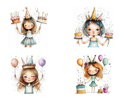 Quirky Birthday Girl Clipart Bundle (PNG Digital Download)