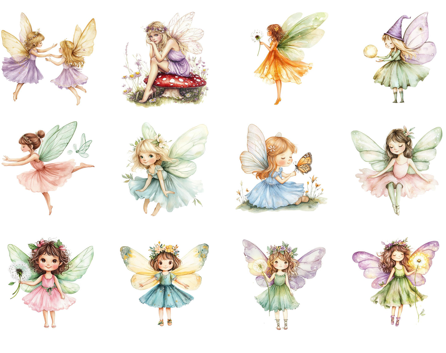 Ensemble d'images clipart aquarelle pour jardin féerique, graphismes fantastiques (téléchargement numérique)