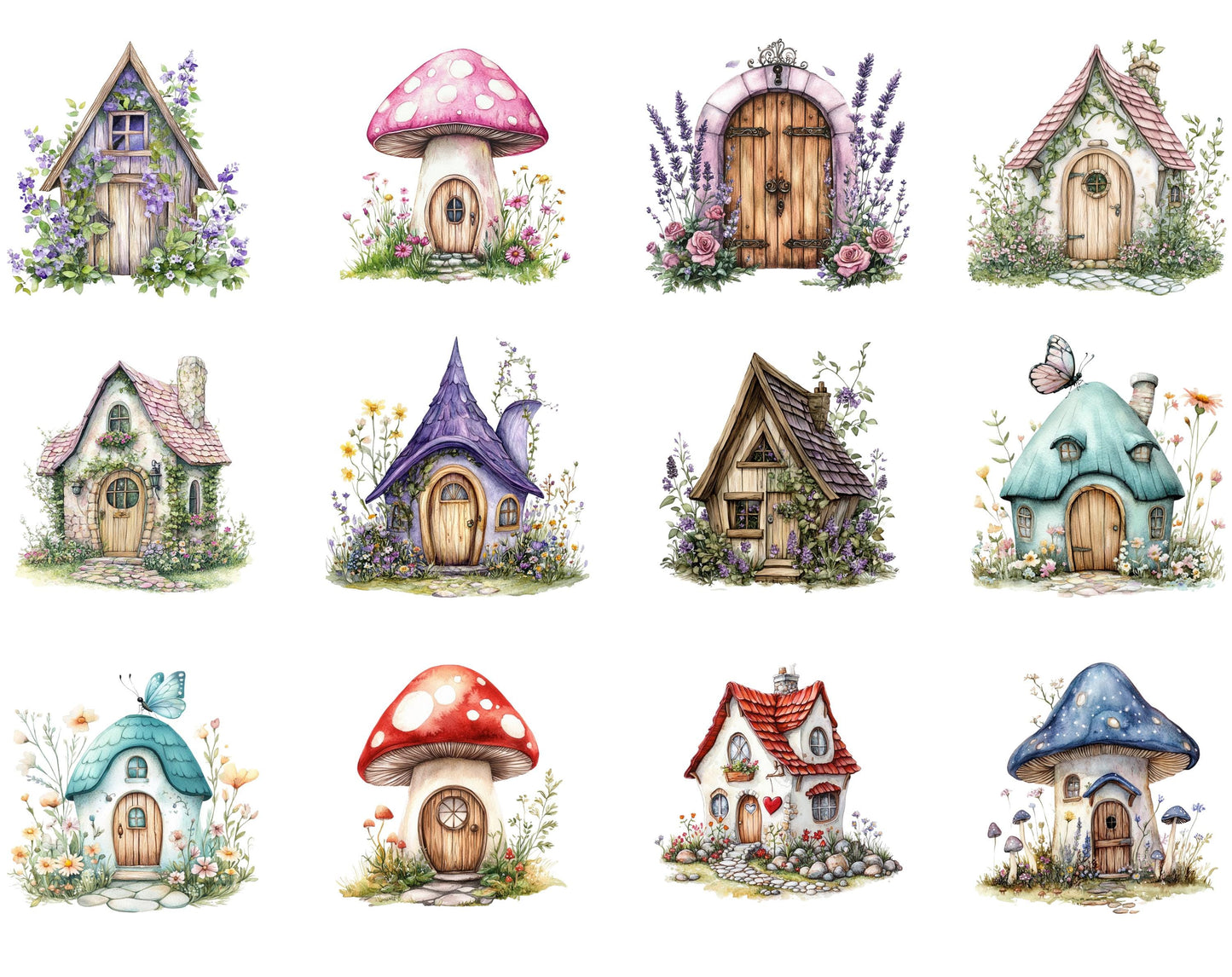 Ensemble d'images clipart aquarelle pour jardin féerique, graphismes fantastiques (téléchargement numérique)