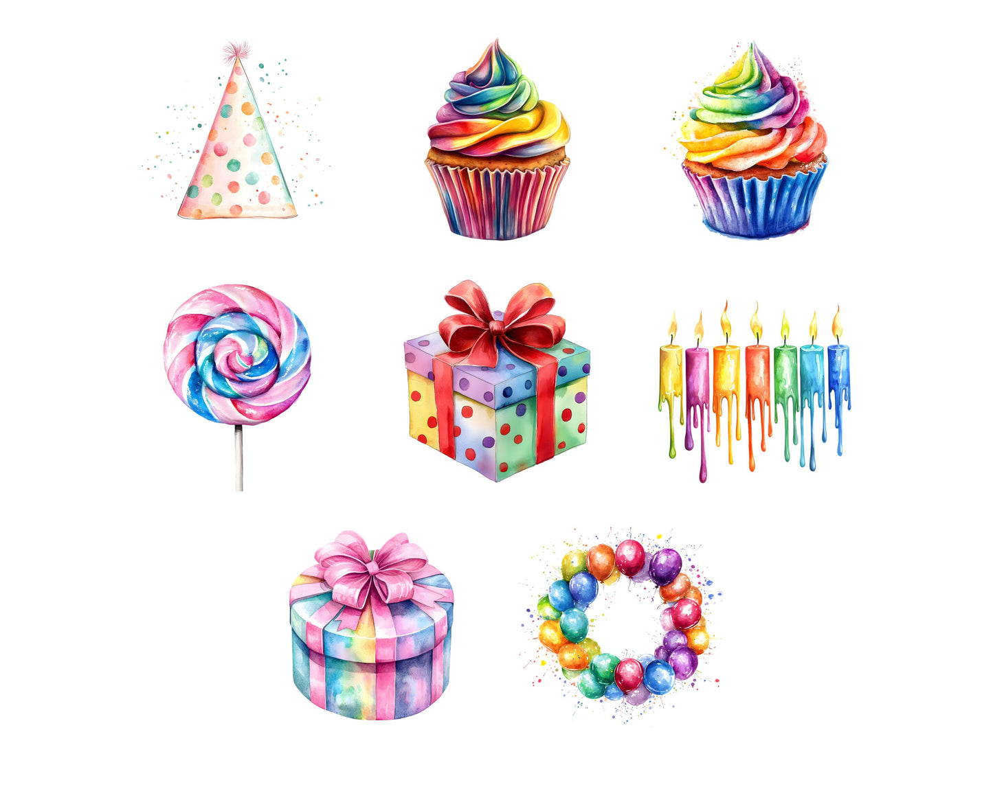 Watercolor Birthday Party Clipart Bundle (PNG Digital Download)