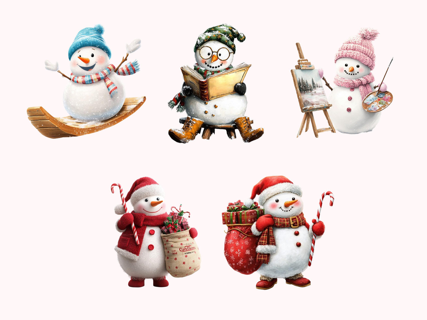 Watercolor Snowman Clipart png Bundle, Snowman Collection Clipart, Peking Snowman Clipart, Cute Snowman Clipart, Christmas Snowman Clipart