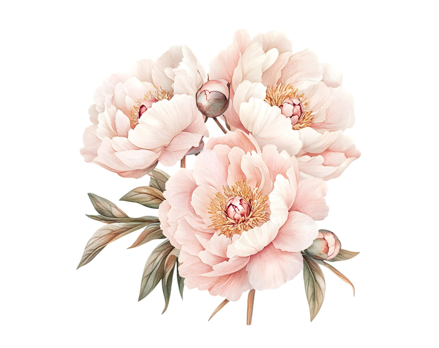 Watercolor Blush Peony Clipart Bundle, Floral PNG (Digital Download)