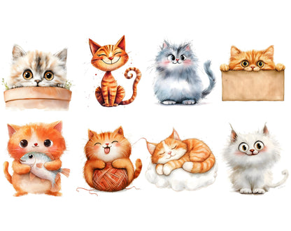 Quirky Cats Clipart Bundle, Whimsical Kitten Illustrations (Digital Download)