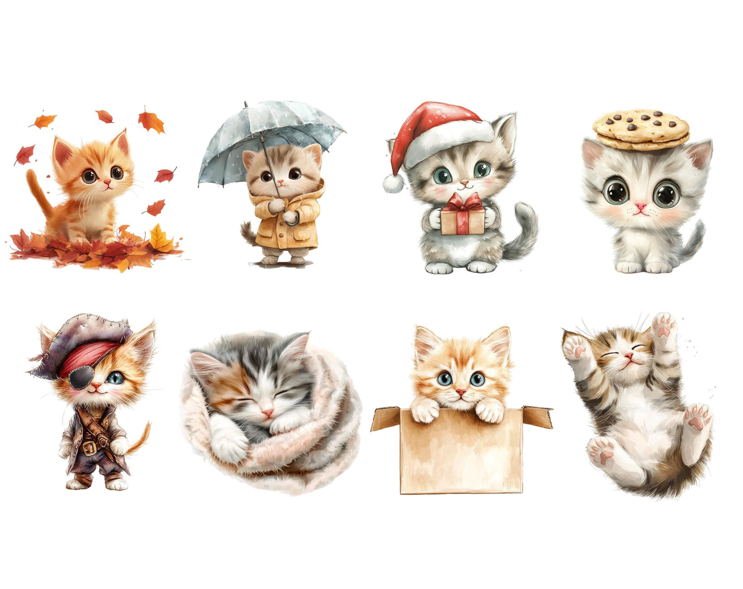 Whimsical Happy Cats Clipart PNG Bundle (Digital Download)