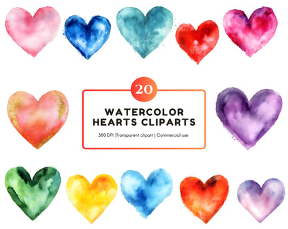 Watercolor Heart Clipart Bundle, Valentine's Day PNG (Digital Download)