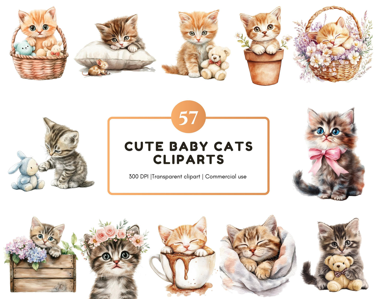 Watercolor Cute Cat Clipart png Bundle, Cute Baby Cat Clipart, Cute Kitten Clipart, Cat Clipart, Baby Cat Clipart, Cute Cat Drawing Clipart