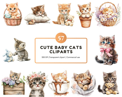 Watercolor Cute Cat Clipart png Bundle, Cute Baby Cat Clipart, Cute Kitten Clipart, Cat Clipart, Baby Cat Clipart, Cute Cat Drawing Clipart