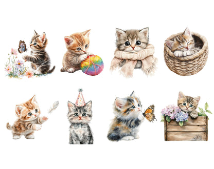Watercolor Cute Cat Clipart png Bundle, Cute Baby Cat Clipart, Cute Kitten Clipart, Cat Clipart, Baby Cat Clipart, Cute Cat Drawing Clipart