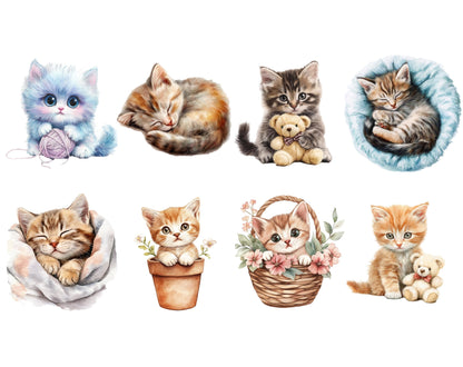 Watercolor Cute Cat Clipart png Bundle, Cute Baby Cat Clipart, Cute Kitten Clipart, Cat Clipart, Baby Cat Clipart, Cute Cat Drawing Clipart