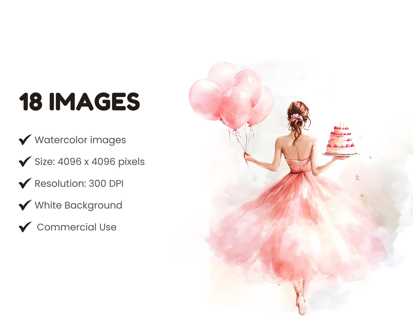 Birthday Girl Clipart png Bundle, Girl Birthday Party Clipart, Watercolor Birthday Girl Clipart, Birthday Clipart Bundle, Digital Download