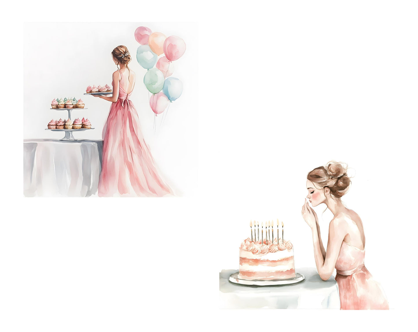 Birthday Girl Clipart png Bundle, Girl Birthday Party Clipart, Watercolor Birthday Girl Clipart, Birthday Clipart Bundle, Digital Download