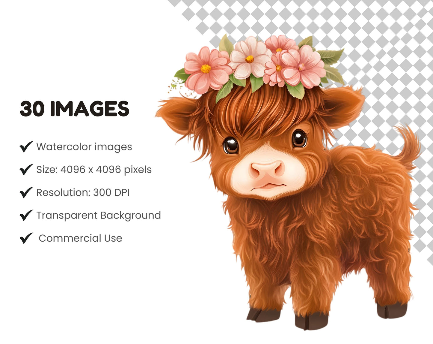 Watercolor Baby Highland Cow Clipart Bundle, Nursery Decor (Digital Download)